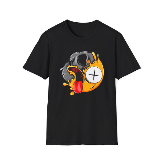 Vibrant Melting Skull Zombie Emoji T-Shirt | Edgy Streetwear Monster Tee | Unique Graphic Art Statement Apparel