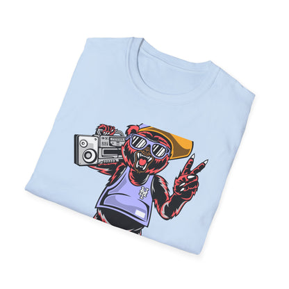 Rad Hip Hop Bear Boombox T-Shirt - Retro Street Style Graphic Tee for Music Lovers & 90s Fans