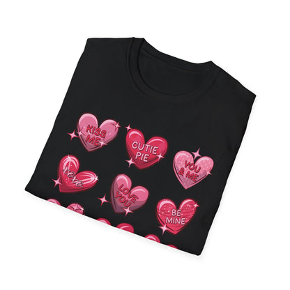 Charming Sweetheart Candy Hearts T-Shirt | Iconic Valentine's Day Love Messages Tee for Couples & Friends
