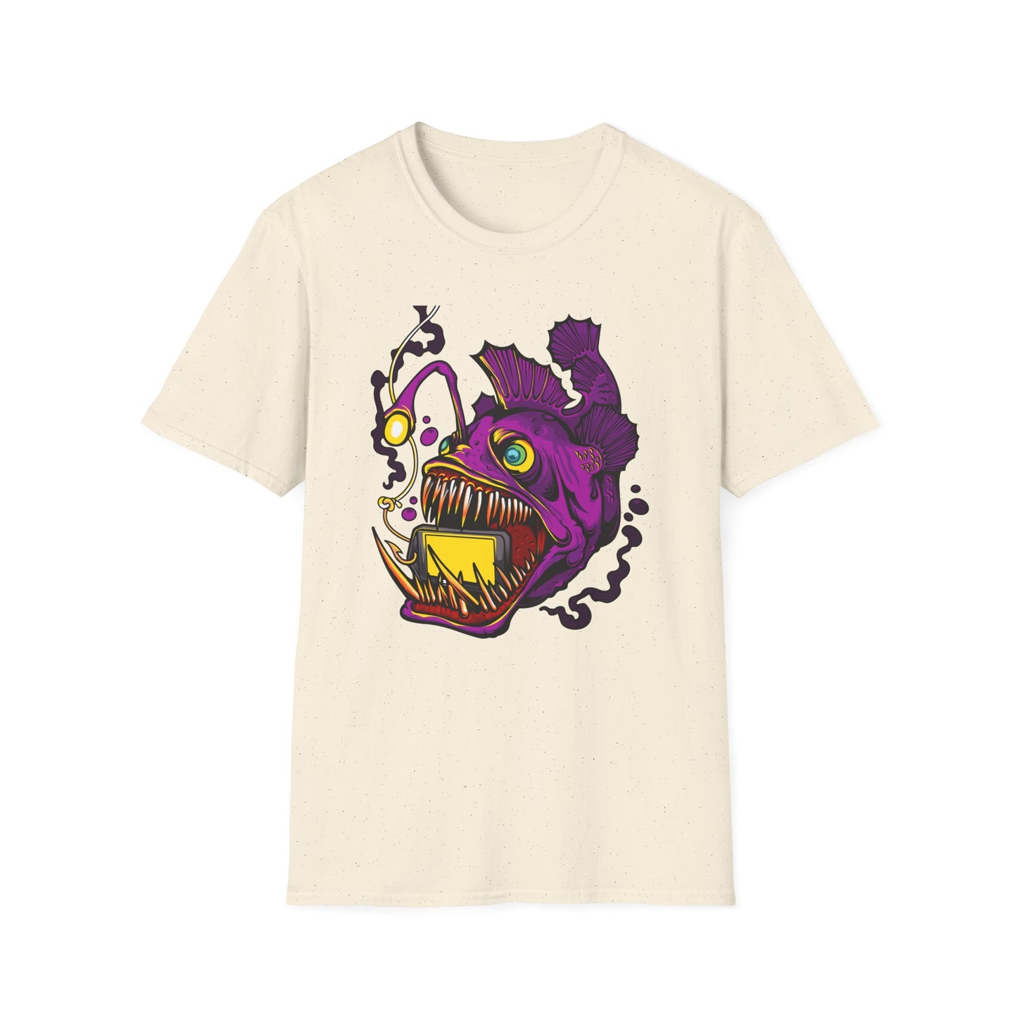 Fierce Anglerfish Smartphone T-Shirt - Deep Sea Tech Monster Graphic Tee | Unique & Trendy Gift for Gamers