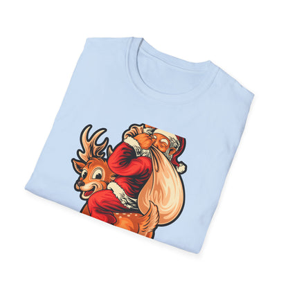 Epic Santa Riding Reindeer T-Shirt - Funny Christmas Piggyback Holiday Tee | Joyful Festive Apparel