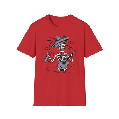 Screaming Skeleton Mariachi Band T-Shirt | Edgy Guitar & Tequila Skull Tee for Music Lovers & Day of the Dead Fans