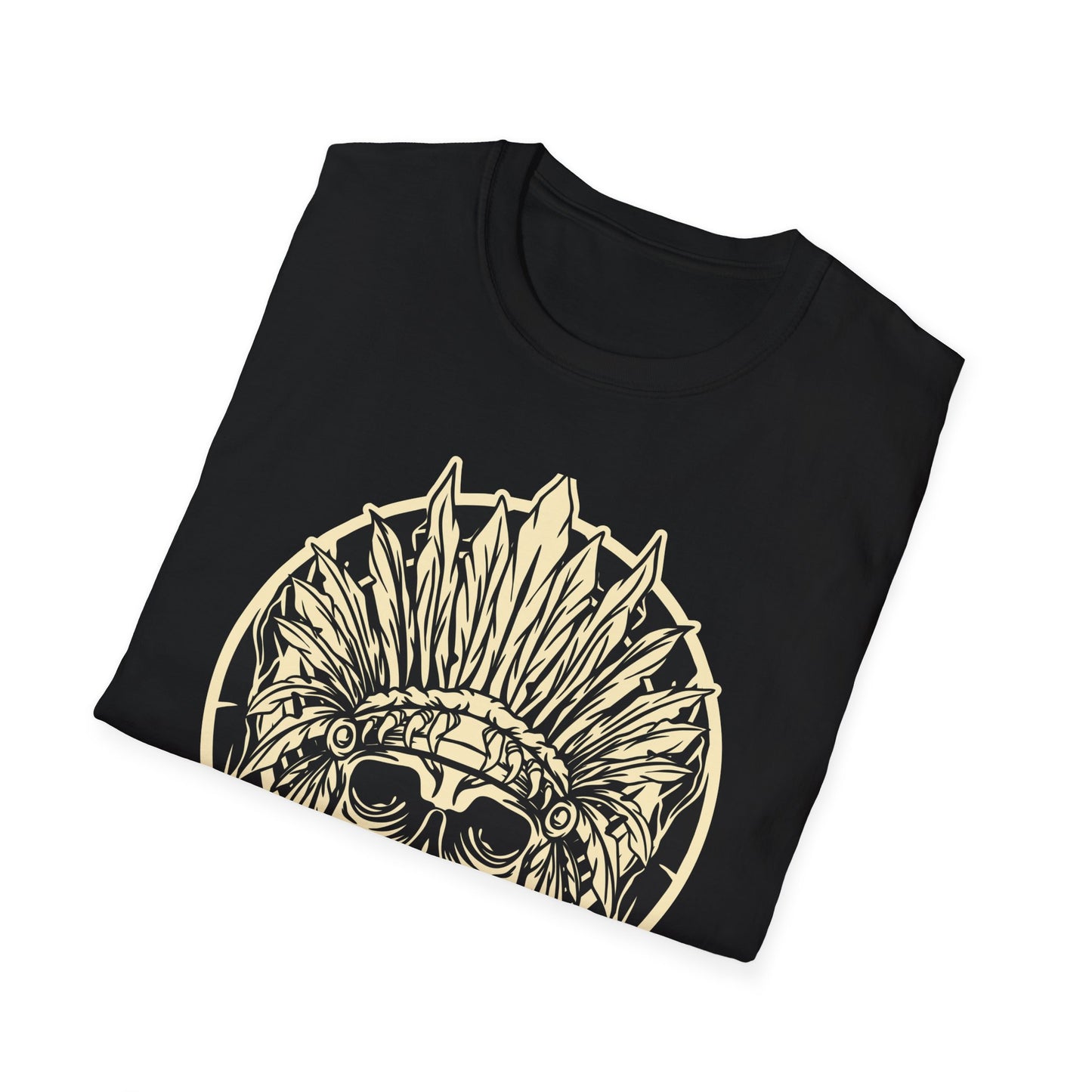 Striking Feather Headdress Skull T-Shirt | Mystic Tribal Warrior Graphic Tee | Bold Unique Apparel for Edgy Souls
