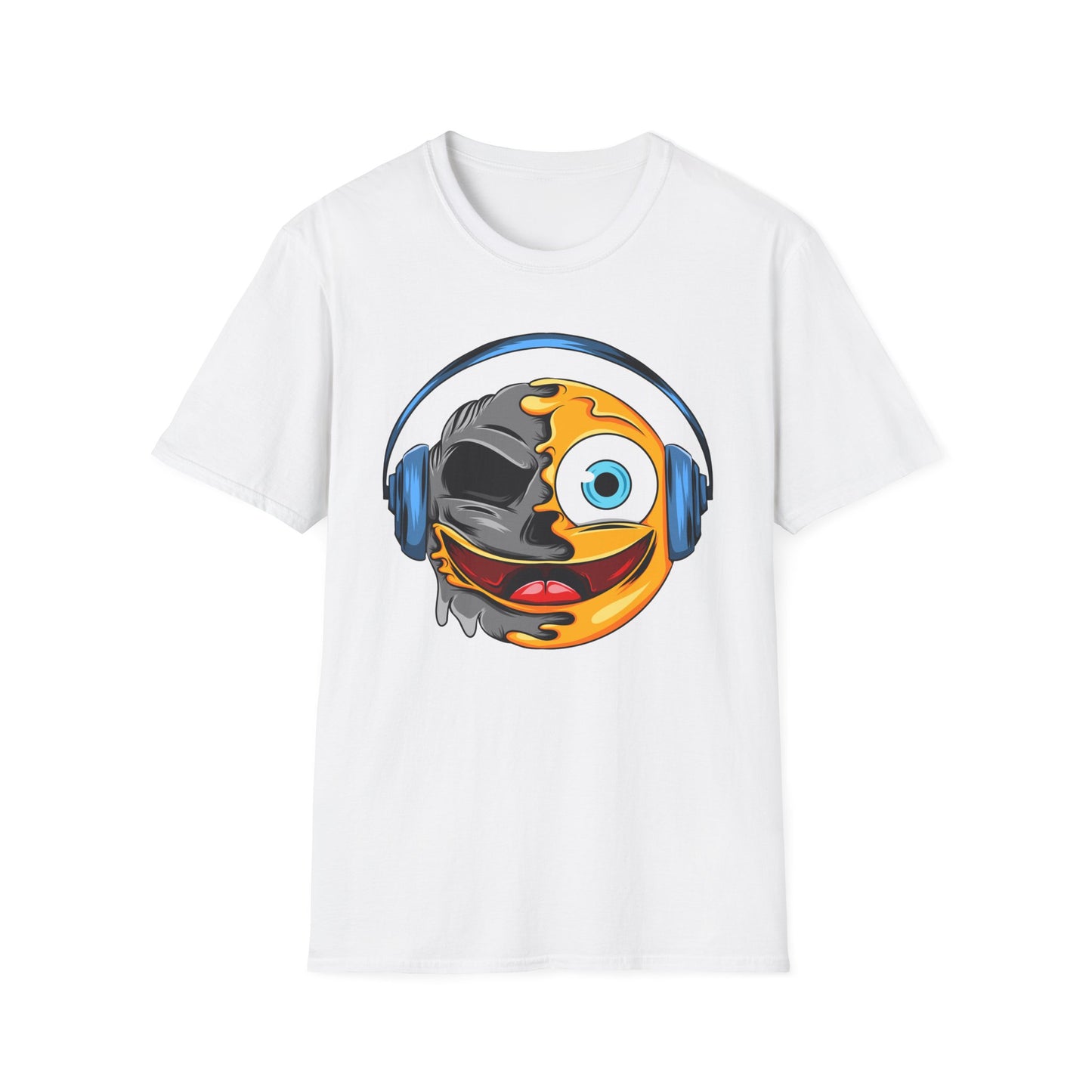 Mind-Blowing Melting Emoji Skull Headphones T-Shirt - Awesome Music Lover DJ Rave Tee