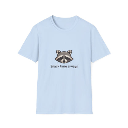 Hilarious Raccoon 'Snack Time Always' Embroidered T-Shirt | Cute Animal Lover Tee for Foodies & Wildlife Fans