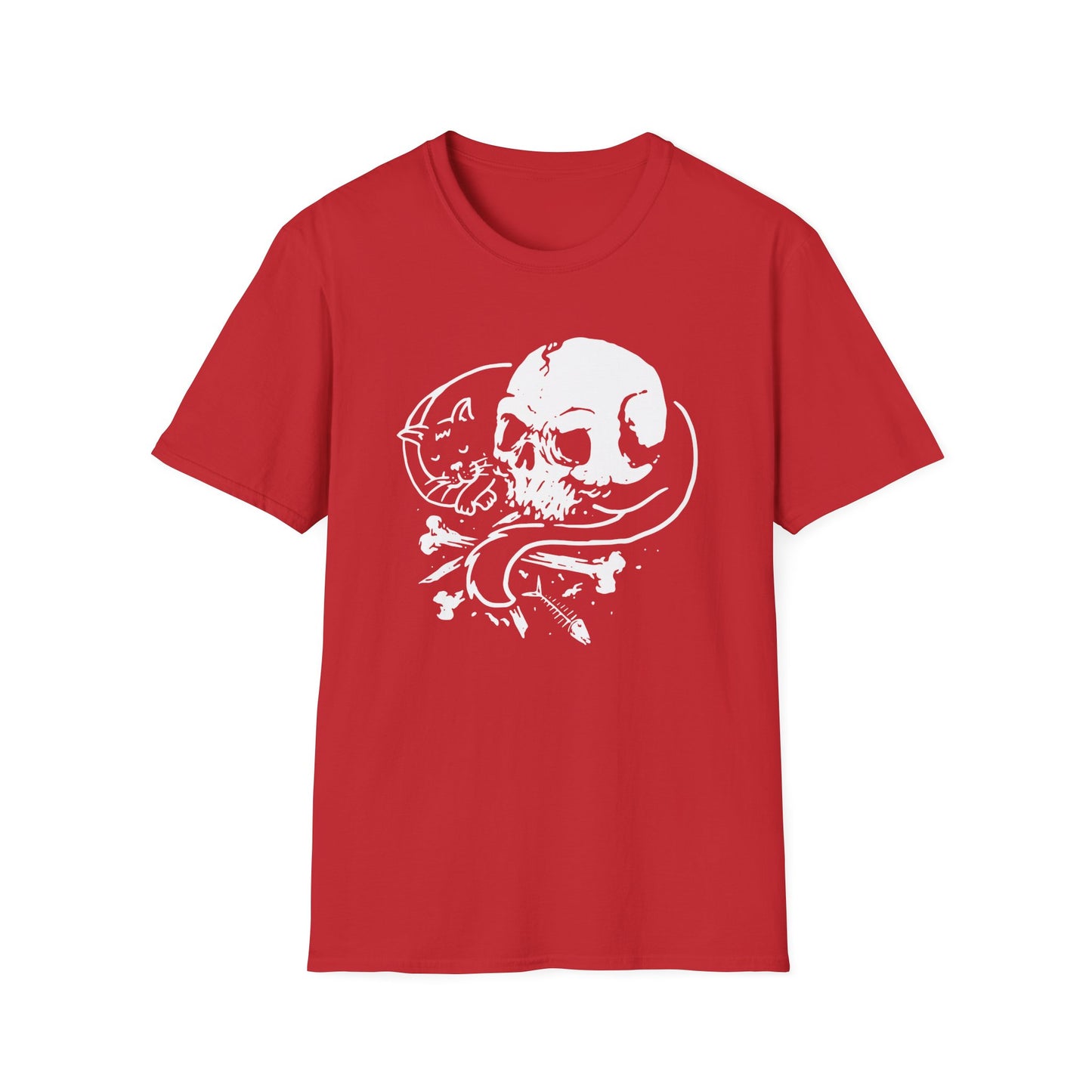 Striking Gothic Cat & Skull T-Shirt | Unique Black & White Abstract Art Tee for Edgy Souls & Dark Nature Lovers
