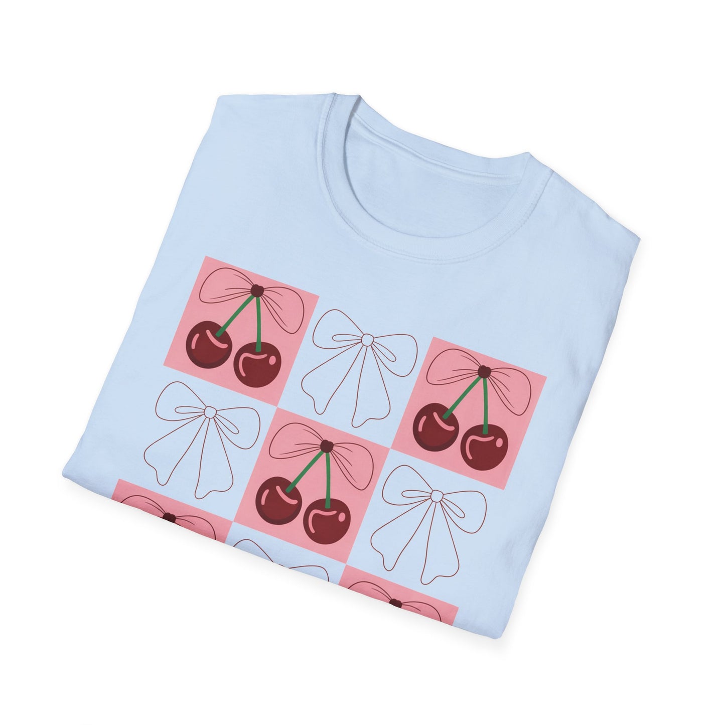 Charming Coquette Cherry Bow T-Shirt | Sweet Pink Aesthetic & Trendy Fruit Pattern Tee for Women
