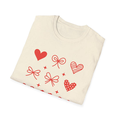 Adorable Valentine's Day Hearts & Bows T-Shirt | Sweet Romantic Love Graphic Tee for Women, Girls & Teens