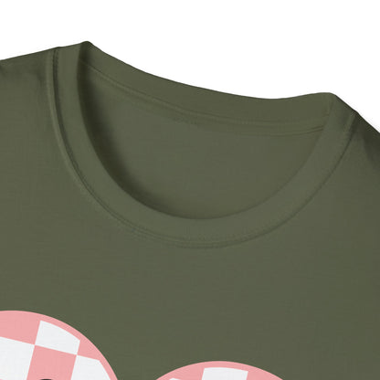Trendy 'Be Mine' Valentine's T-Shirt | Cute Pink Checkerboard Heart Tee | Retro Y2K Love Gift for Her