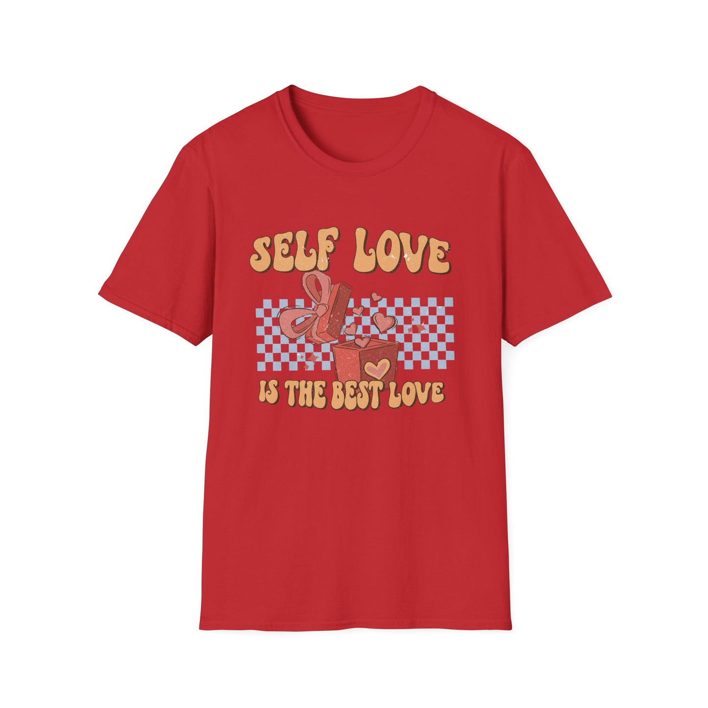 Empowering Self Love Is The Best Love T-Shirt | Groovy Retro Gift Tee | Positive Vibes Checkerboard Style
