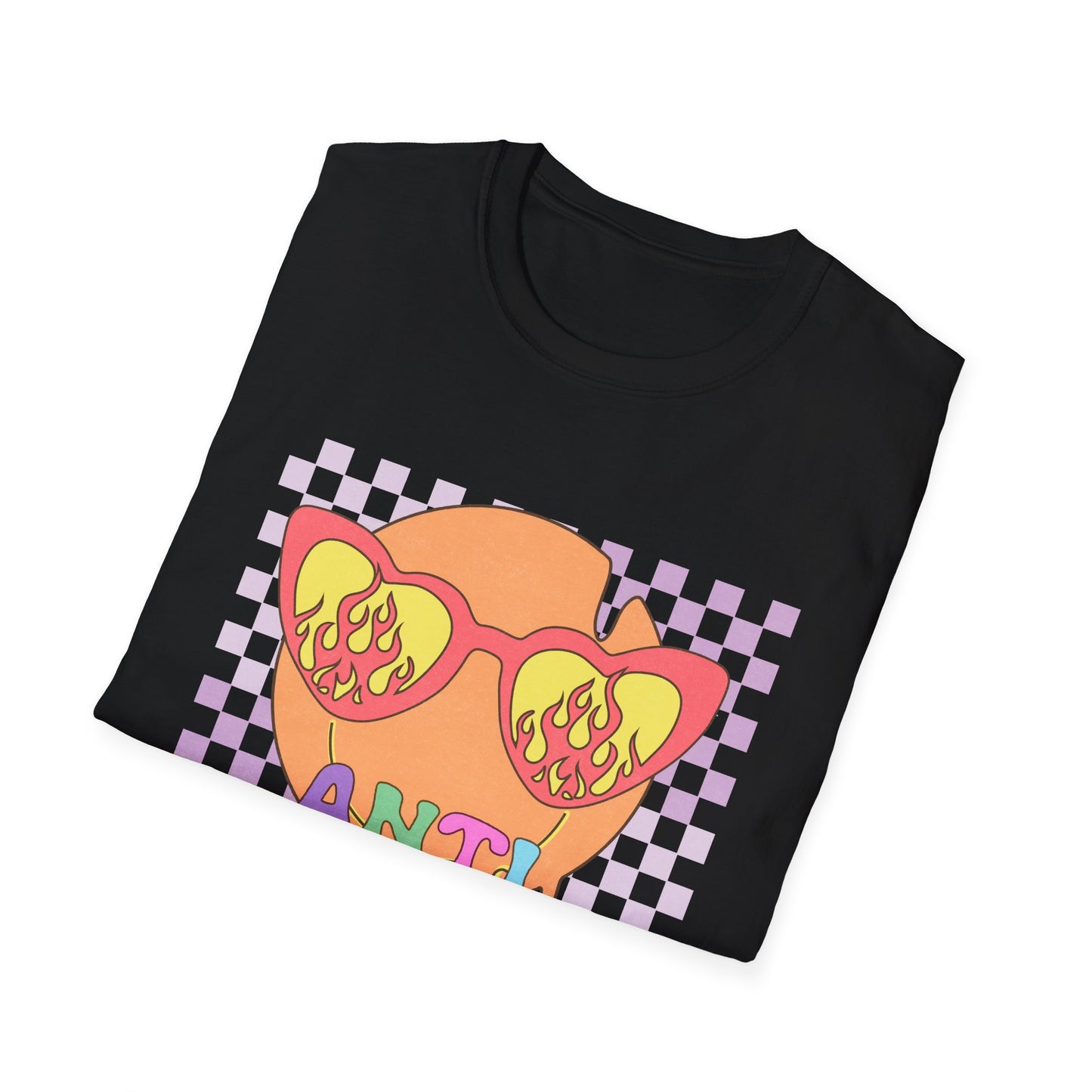 Anti Love Club T-Shirt | Edgy Retro Smiley Face & Flaming Heart Sunglasses | Trendy Grunge Y2K Aesthetic Tee