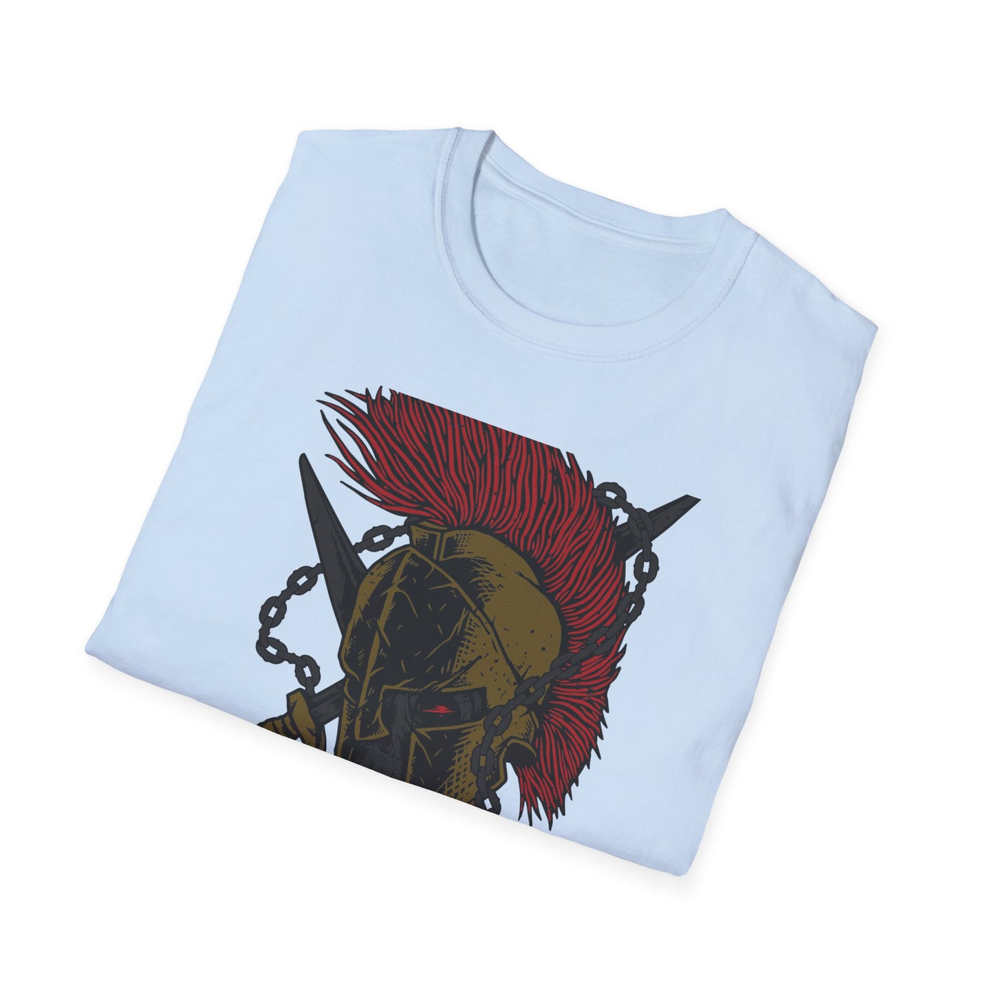 Epic Spartan Skull Helmet T-Shirt - Fearless Warrior Design with Swords & Chains for Men