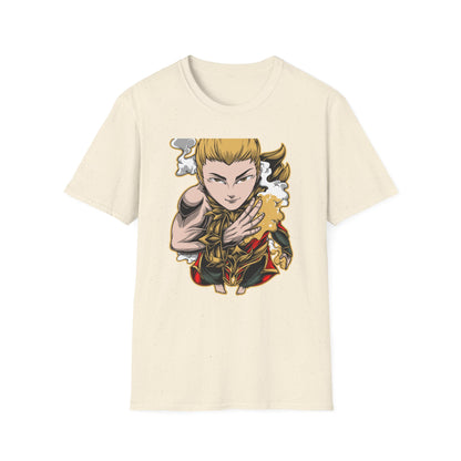 Captivating Mythic Hero T-Shirt | Dynamic Golden Warrior Anime Style Graphic Tee for Gamers & Fantasy Fans