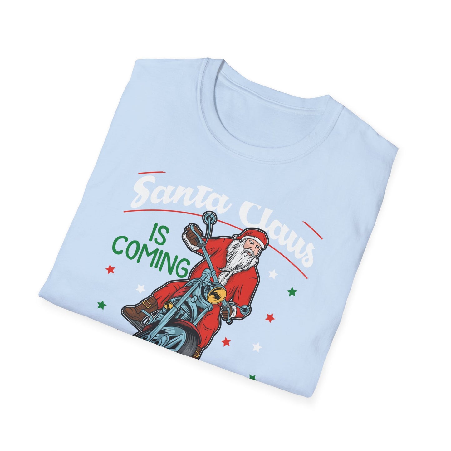 Epic Santa Biker T-Shirt - Cool Christmas Motorcycle Tee | Funny Holiday Rider Apparel Gift for Men & Women | 'Santa Is Coming To Town'
