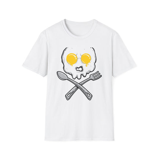 Epic Fried Egg Skull & Cross Utensils T-Shirt | Breakfast Lover & Chef Foodie Graphic Tee