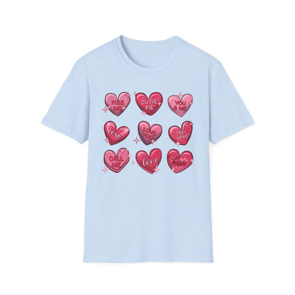 Charming Sweetheart Candy Hearts T-Shirt | Iconic Valentine's Day Love Messages Tee for Couples & Friends