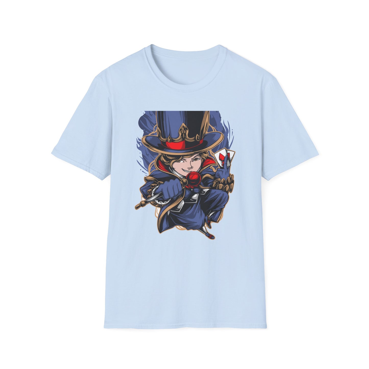 Enchanting Magician T-Shirt | Anime Style Illusionist Tee with Top Hat & Playing Cards | Unique Fantasy Graphic Apparel