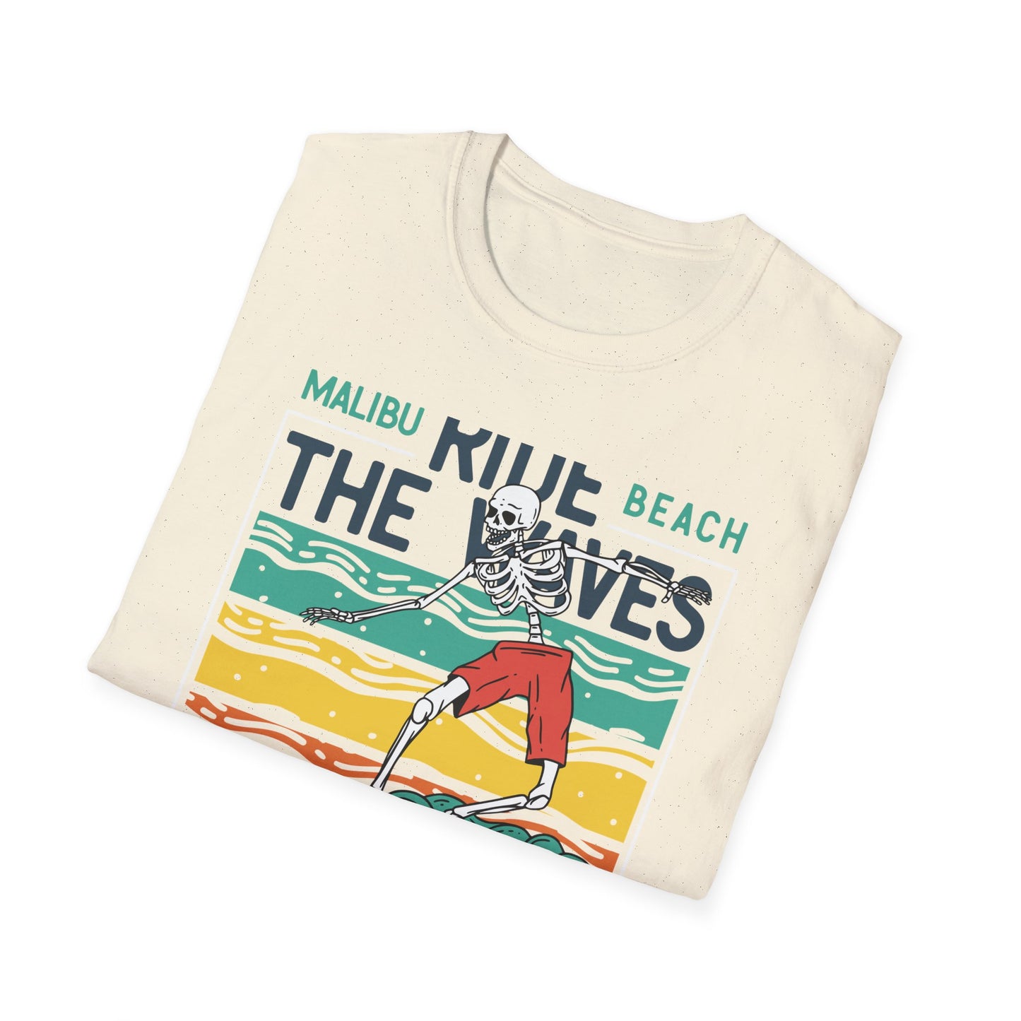 Epic Malibu Skeleton Surfer T-Shirt - Ride The Waves California Beach Retro Tee | Unique Vintage Style Surf Graphic