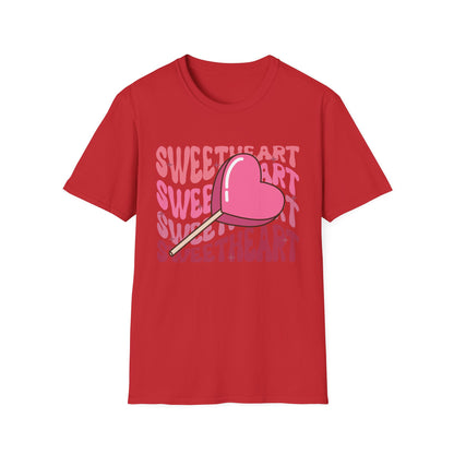 Charming Sweetheart Heart Lollipop T-Shirt - Groovy Retro Valentine's Day Gift for Her!