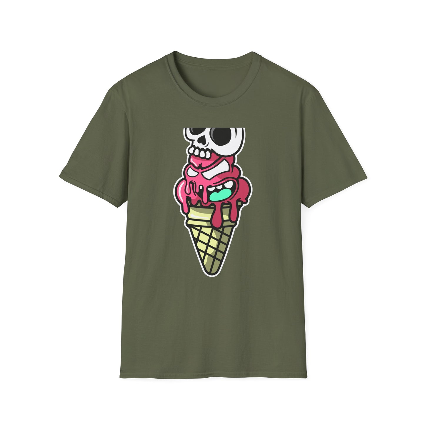 Spooky Sweet Skull Ice Cream Cone T-Shirt - Edgy Monster Dessert Tee for Goth & Punk Fans | Unique & Cool