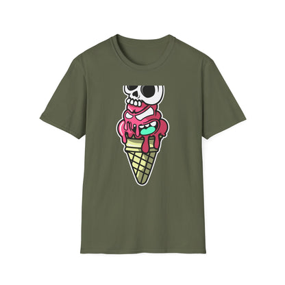 Spooky Sweet Skull Ice Cream Cone T-Shirt - Edgy Monster Dessert Tee for Goth & Punk Fans | Unique & Cool