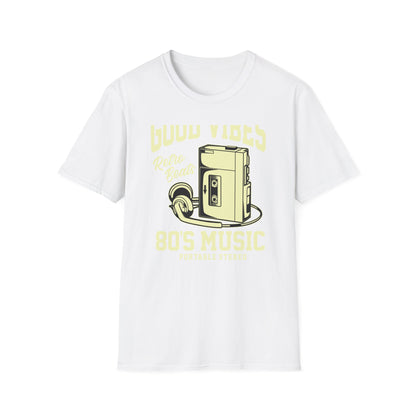 Awesome Retro 80s Music Good Vibes T-Shirt - Vintage Cassette Player & Headphones Tee | Nostalgic Portable Stereo Gift