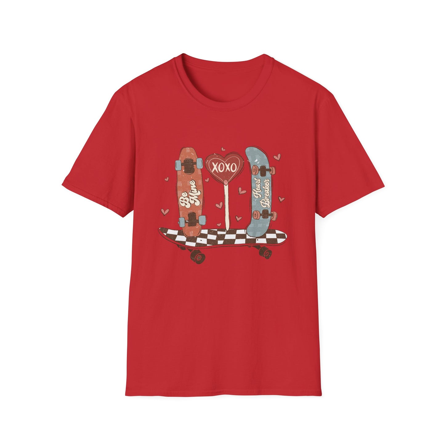 Retro Skateboard Valentine's T-Shirt | Be Mine Heart Breaker XOXO Tee | Trendy Vintage Skater Love Graphic Shirt