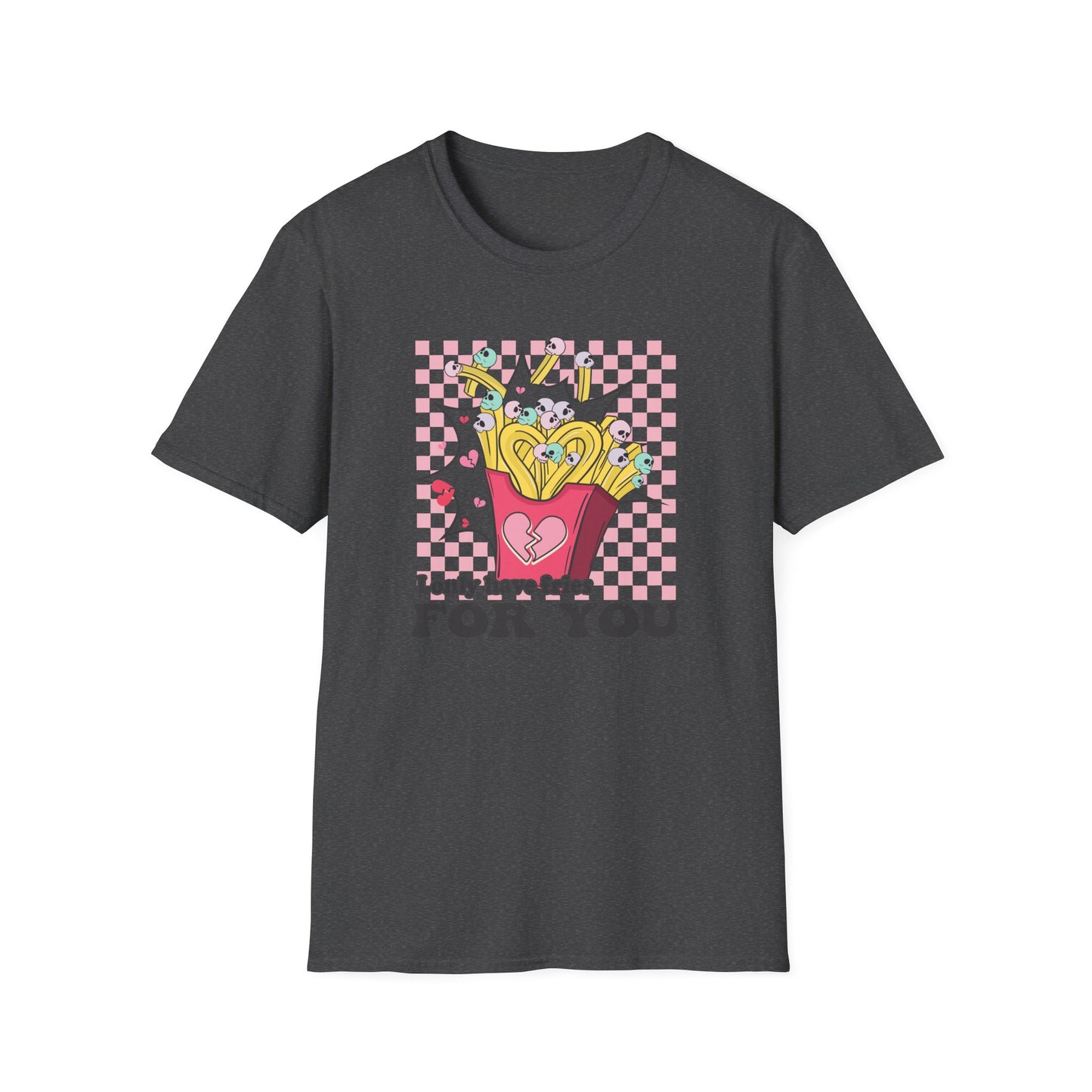 Edgy Skull Fries Broken Heart T-Shirt - Quirky Emo Love Statement Tee - Unique Alt Fashion Gift