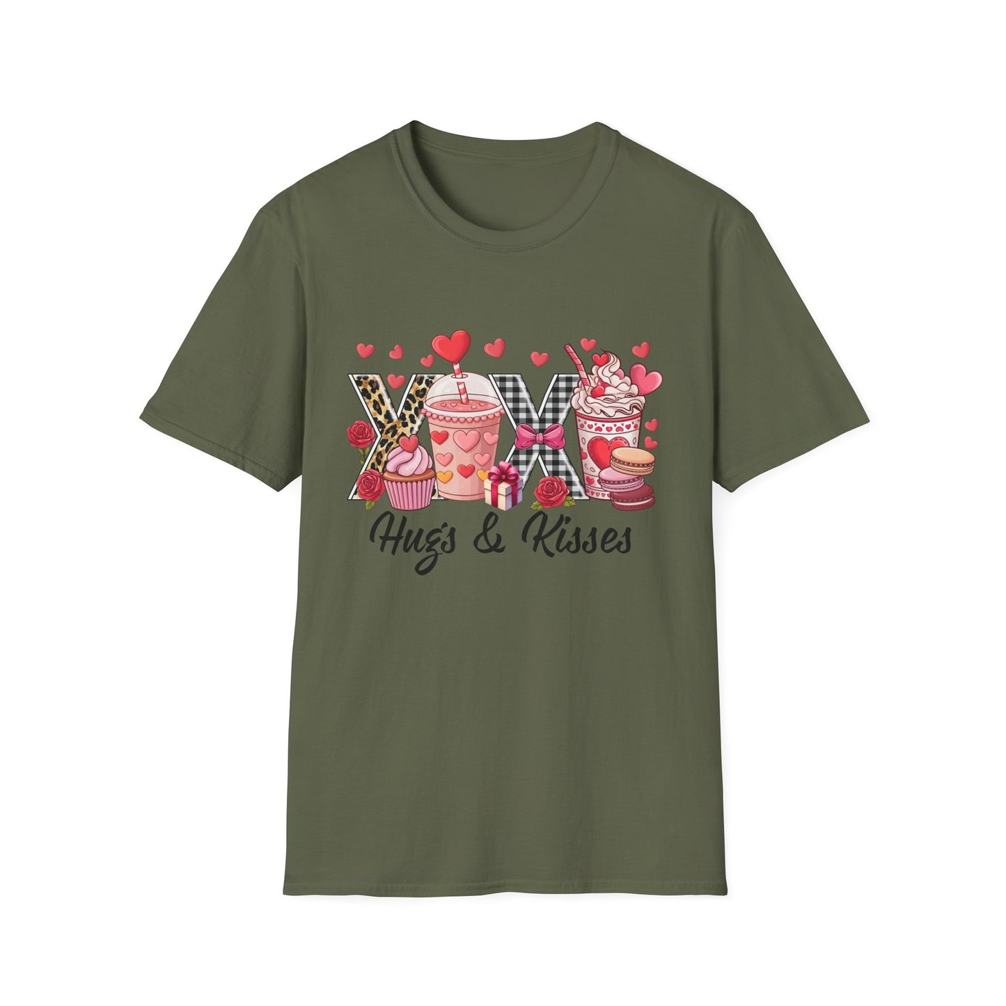 Chic Valentine's Day T-Shirt | Sweet Treats & Love Hearts Graphic Tee | Leopard Gingham Cupcake Macaron Frappuccino