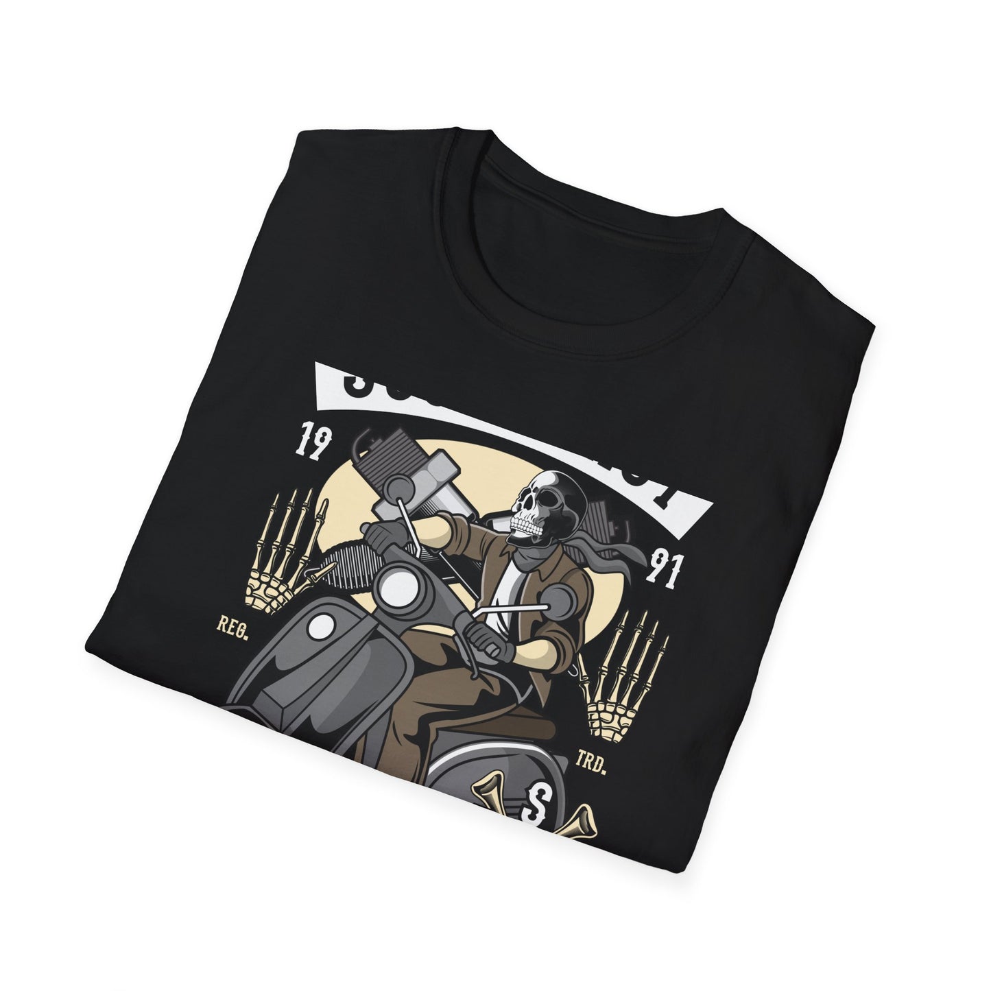 Bold Skull Scooterist T-Shirt | Vintage Biker Rider Tee for Men | Authentic Retro Old School Scooter & Crossbones Design
