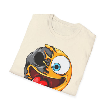 Unique Melting Skull Smiley Face T-Shirt - Vibrant Edgy Cartoon Graphic Tee for Pop Culture Fans