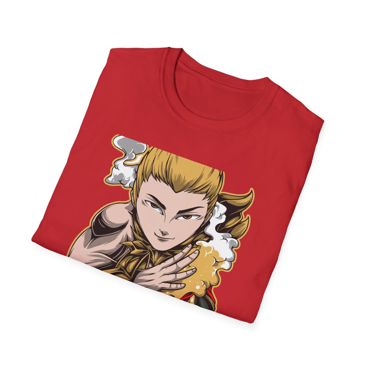 Captivating Mythic Hero T-Shirt | Dynamic Golden Warrior Anime Style Graphic Tee for Gamers & Fantasy Fans