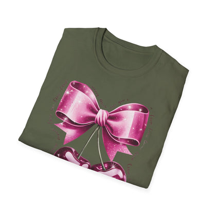 Sparkling Pink Cherry Love T-Shirt - Adorable Bow & Sweet Cherries Romantic Gift Tee for Her