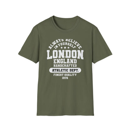Vintage London Athletic Dept T-Shirt | England Collegiate Style 'Believe in Yourself' Tee | Premium Quality & Empowering