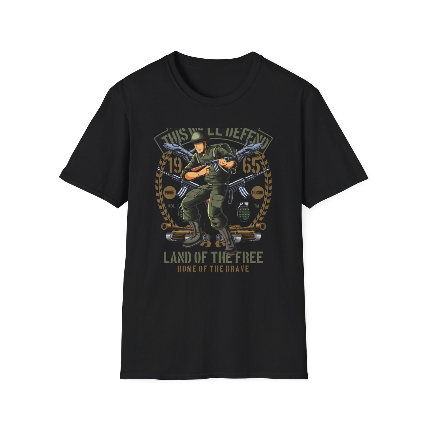 Epic American Soldier "This We'll Defend" T-Shirt | Vintage 1965 Military Veteran Patriot USA Tee