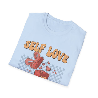 Empowering Self Love Is The Best Love T-Shirt | Groovy Retro Gift Tee | Positive Vibes Checkerboard Style
