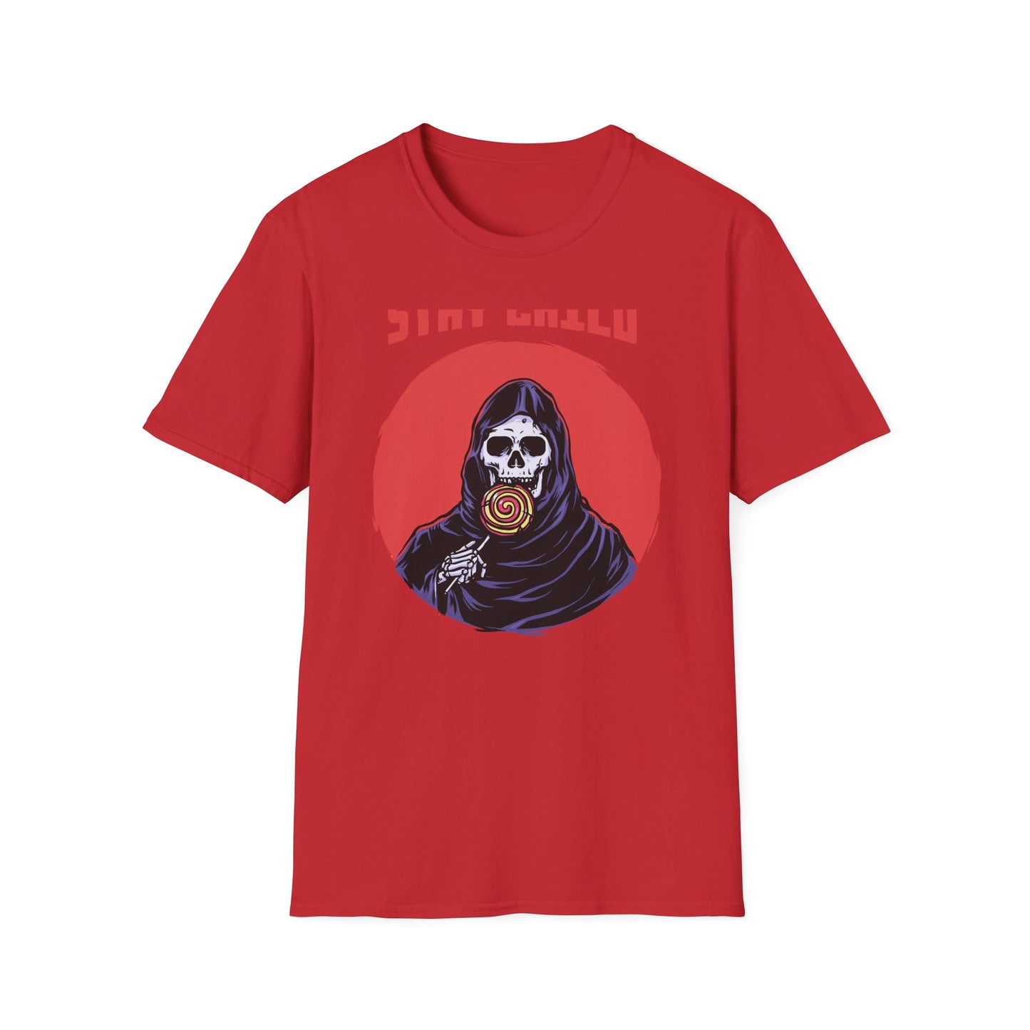 Stay Child Grim Reaper Lollipop T-Shirt | Edgy Skeleton Tee for Dark Humor & Inner Child | Unique & Vibrant Fun