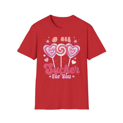 Groovy "I'm a Sucker For You" T-Shirt | Sweet Valentine's Day Love Tee | Retro Candy Heart & Lollipop Design