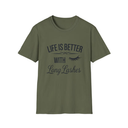 Life is Better with Long Lashes T-Shirt | Chic Eyelash Beauty Tee for Women & Lash Techs | Fabulous Makeup Lover Gift