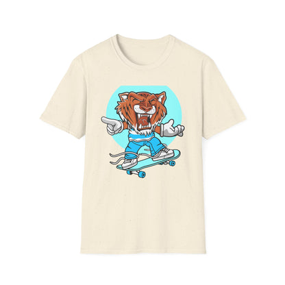 Rad Roaring Tiger Skateboard T-Shirt | Fierce Skater Mascot Graphic Tee for Extreme Style