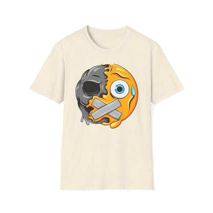 Edgy Melting Skull Emoji T-Shirt | Unique Duct Tape Silent Scream Tee | Bold Expression Wear | Trendy Grunge Aesthetic
