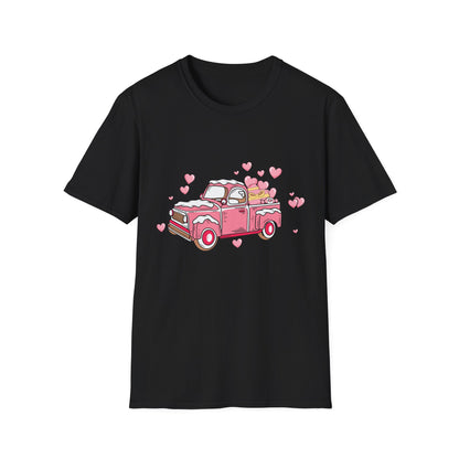 Adorable Pink Vintage Pickup Truck T-Shirt - Sweet Valentine's Day Hearts & Gifts Tee for Her | Charming Love Design