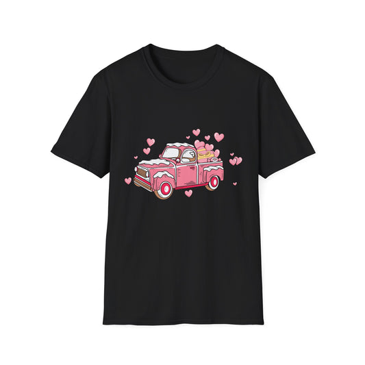 Adorable Pink Vintage Pickup Truck T-Shirt - Sweet Valentine's Day Hearts & Gifts Tee for Her | Charming Love Design