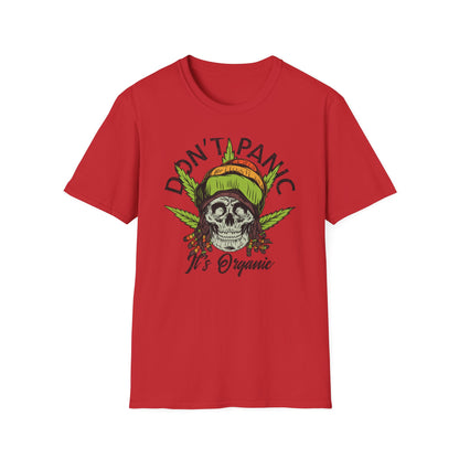 Awesome Don't Panic It's Organic Rasta Skull T-Shirt | Unique Cannabis Leaf Reggae Tee for Chill Vibes
