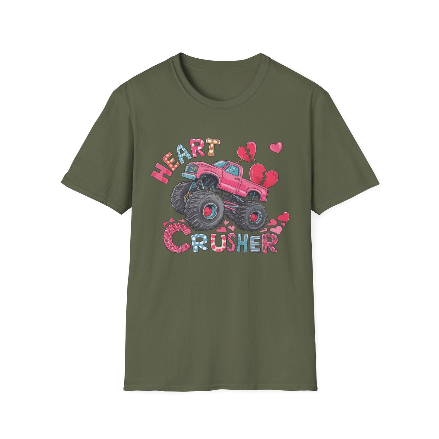 Bold Heart Crusher Monster Truck T-Shirt | Sassy Anti-Valentine's Day Tee | Funny Broken Heart Love Graphic Apparel