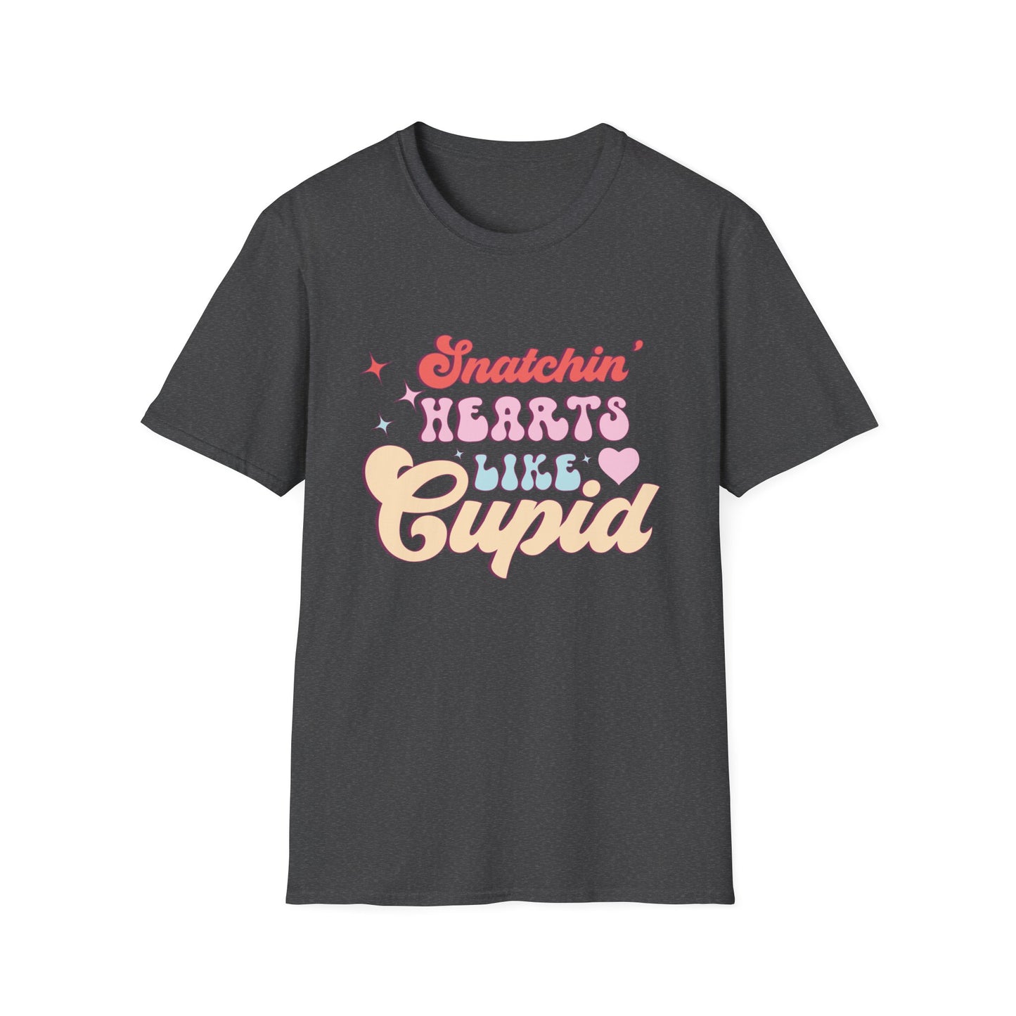 Snatchin' Hearts Like Cupid Groovy T-Shirt | Trendy Retro Valentine's Tee for Her | Playful Flirty Love & Romance Style