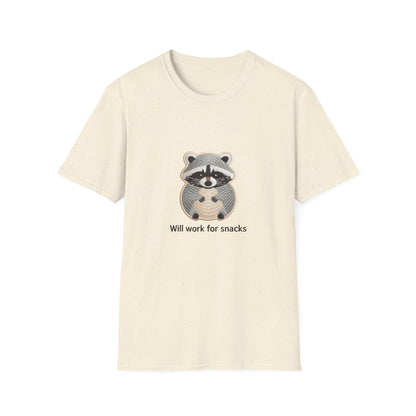Hilarious "Will Work For Snacks" Raccoon T-Shirt | Adorable Animal Lover & Foodie Gift Tee | Cute & Comfy