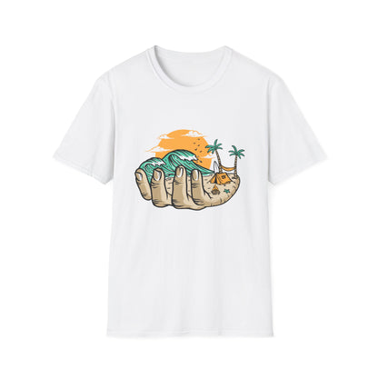 Epic Beach Life Hand T-Shirt | Surf, Camp & Travel Adventure Tee | Vibrant Tropical Sunset Vacation Top