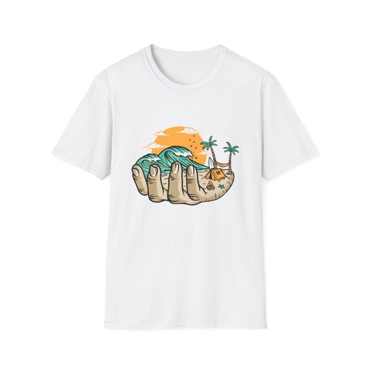 Epic Beach Life Hand T-Shirt | Surf, Camp & Travel Adventure Tee | Vibrant Tropical Sunset Vacation Top