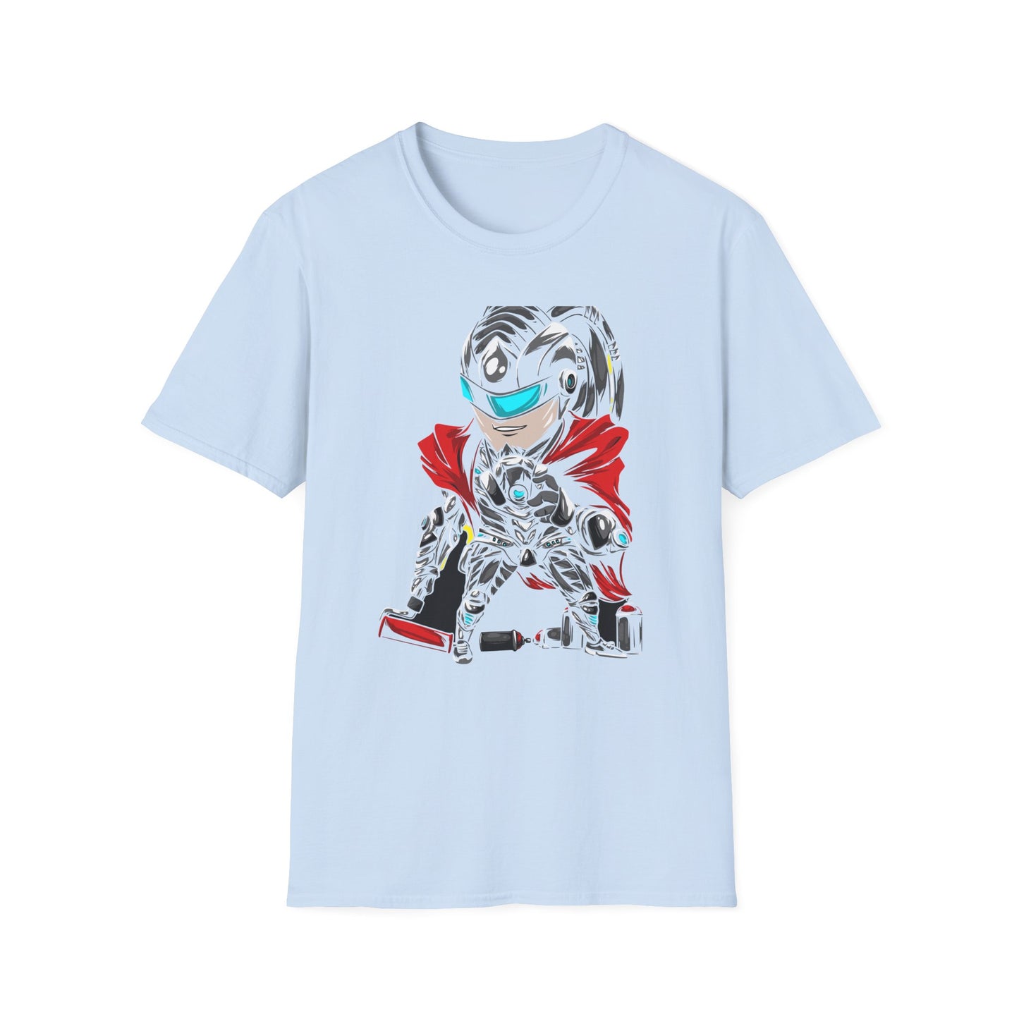 Dynamic Cyberpunk Graffiti T-Shirt - Futuristic Street Art Hero Tee for Gamers & Urban Artists